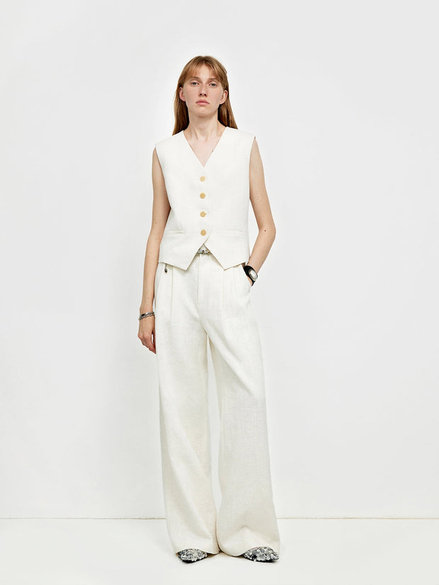 "Diary of an Old Friend" Customized Breathable Ramie Oversize Suit Vest Set-0