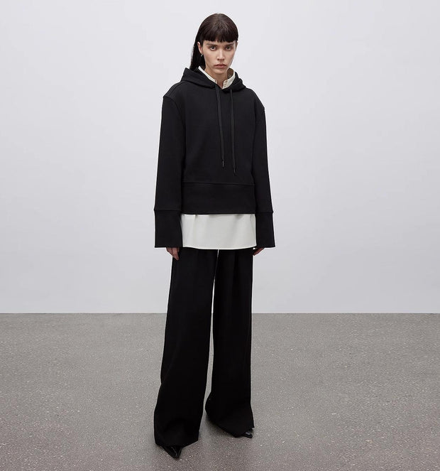 "Time Travel" Short Hooded Sweatshirt for Women, Sports Style Set, Autumn and Winter Casual Sweatpants with Straight-Leg and Draped Fit-1