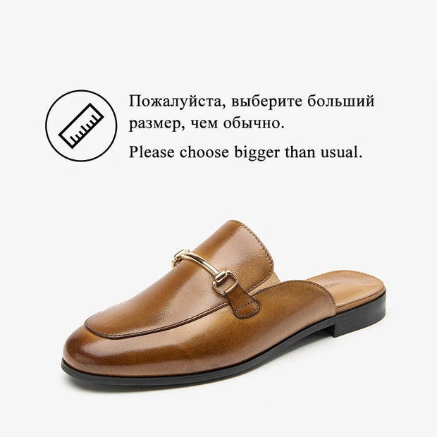 BEAUTODAY Casual Mules Women Calfskin Leather Metal Decoration Solid Color Slippers Fashion Ladies Flat Shoes Handmade 36265