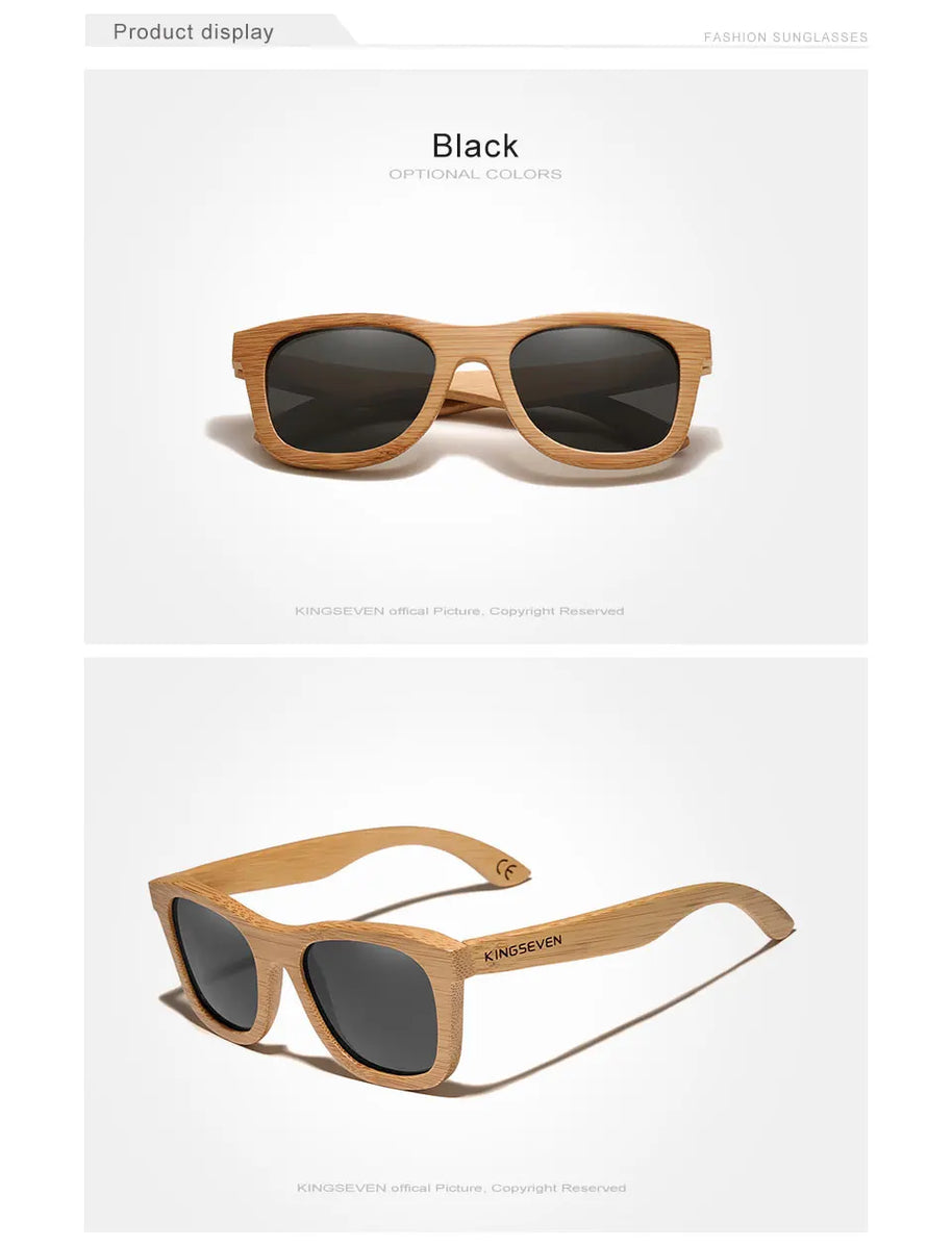 KINGSEVEN Polarized Natural Wooden Sunglasses For Men Women Full Bamboo Frame Retro Handmade Eyewear Square UV400 Lens Glasses