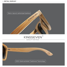 KINGSEVEN Polarized Natural Wooden Sunglasses For Men Women Full Bamboo Frame Retro Handmade Eyewear Square UV400 Lens Glasses