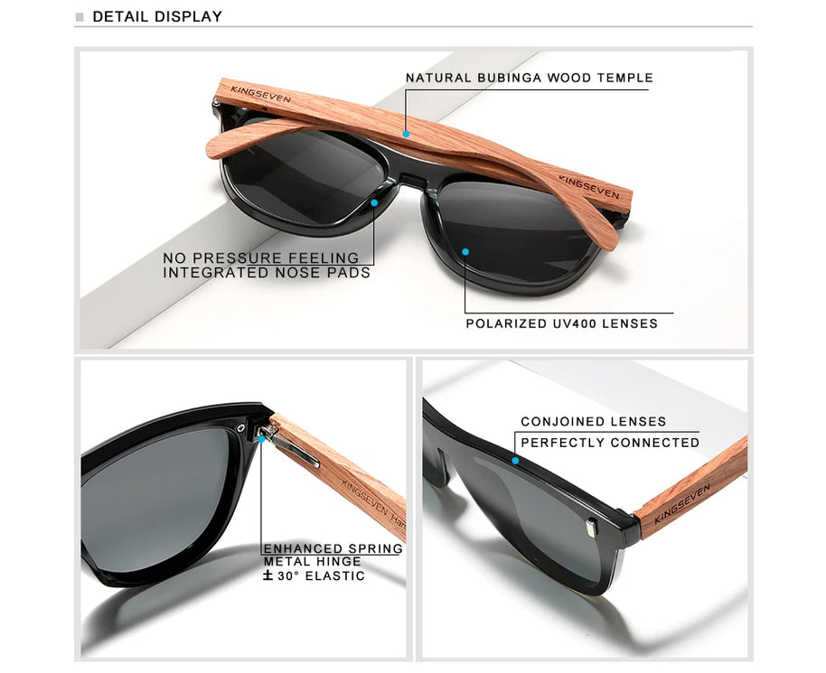 KINGSEVEN Brand Classical Wooden Sunglasses Men Retro Causal Polarized Rimless Women Glasses Anti-UV400 Wood Fashion Eyewear