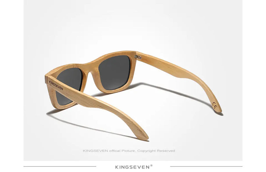 KINGSEVEN Polarized Natural Wooden Sunglasses For Men Women Full Bamboo Frame Retro Handmade Eyewear Square UV400 Lens Glasses
