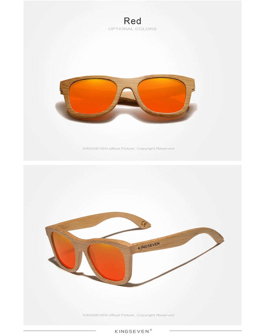 KINGSEVEN Polarized Natural Wooden Sunglasses For Men Women Full Bamboo Frame Retro Handmade Eyewear Square UV400 Lens Glasses