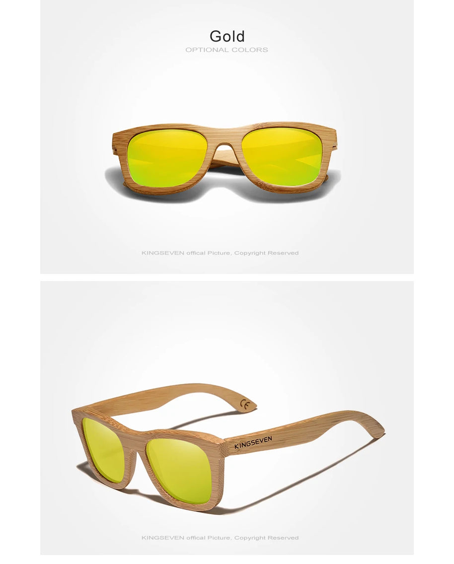 KINGSEVEN Polarized Natural Wooden Sunglasses For Men Women Full Bamboo Frame Retro Handmade Eyewear Square UV400 Lens Glasses