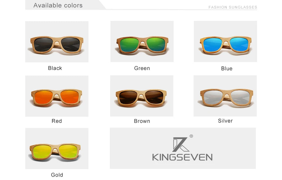 KINGSEVEN Polarized Natural Wooden Sunglasses For Men Women Full Bamboo Frame Retro Handmade Eyewear Square UV400 Lens Glasses