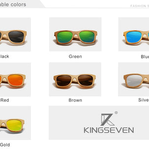 KINGSEVEN Polarized Natural Wooden Sunglasses For Men Women Full Bamboo Frame Retro Handmade Eyewear Square UV400 Lens Glasses