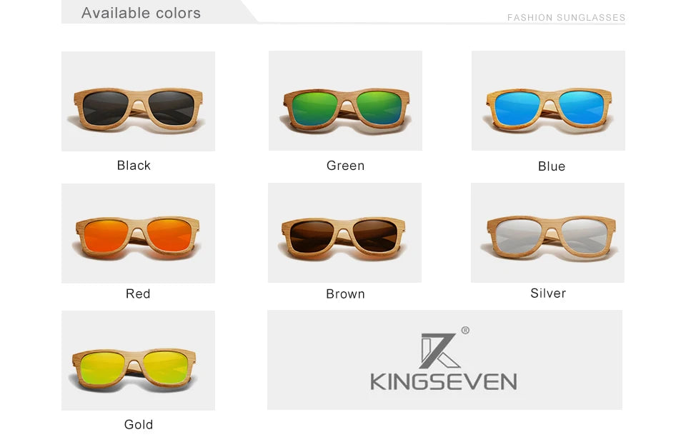 KINGSEVEN Polarized Natural Wooden Sunglasses For Men Women Full Bamboo Frame Retro Handmade Eyewear Square UV400 Lens Glasses