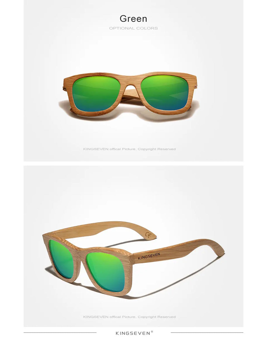 KINGSEVEN Polarized Natural Wooden Sunglasses For Men Women Full Bamboo Frame Retro Handmade Eyewear Square UV400 Lens Glasses