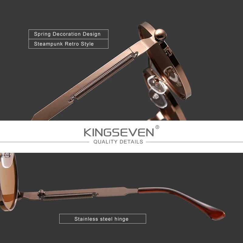 KINGSEVEN Brand Retro Sunglasses Gothic Steampunk Polarized UV400 Men Women Eyewear Round Frame Outdoor Photochromic Glasses