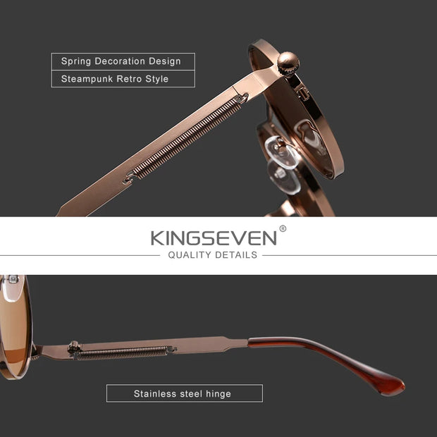 KINGSEVEN Brand Retro Sunglasses Gothic Steampunk Polarized UV400 Men Women Eyewear Round Frame Outdoor Photochromic Glasses