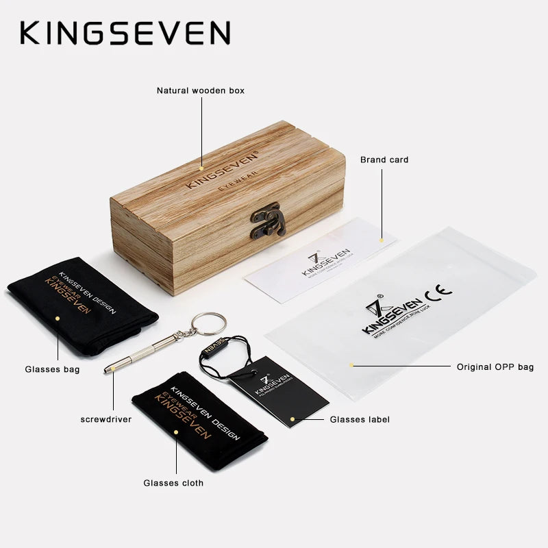 KINGSEVEN 2023 Black Walnut Wooden Sunglasses For Men Polarized UV400 Protection Round Lens Retro Eyewear Women Handmade Glasses
