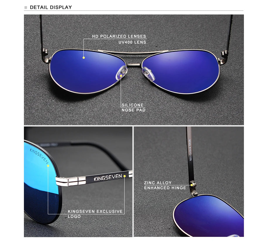 KINGSEVEN 2024 New Sunglasses For Men Design Aviation Alloy Full Frame Glasses HD Polarized UV400 Eye Protection Glasses Eyewear