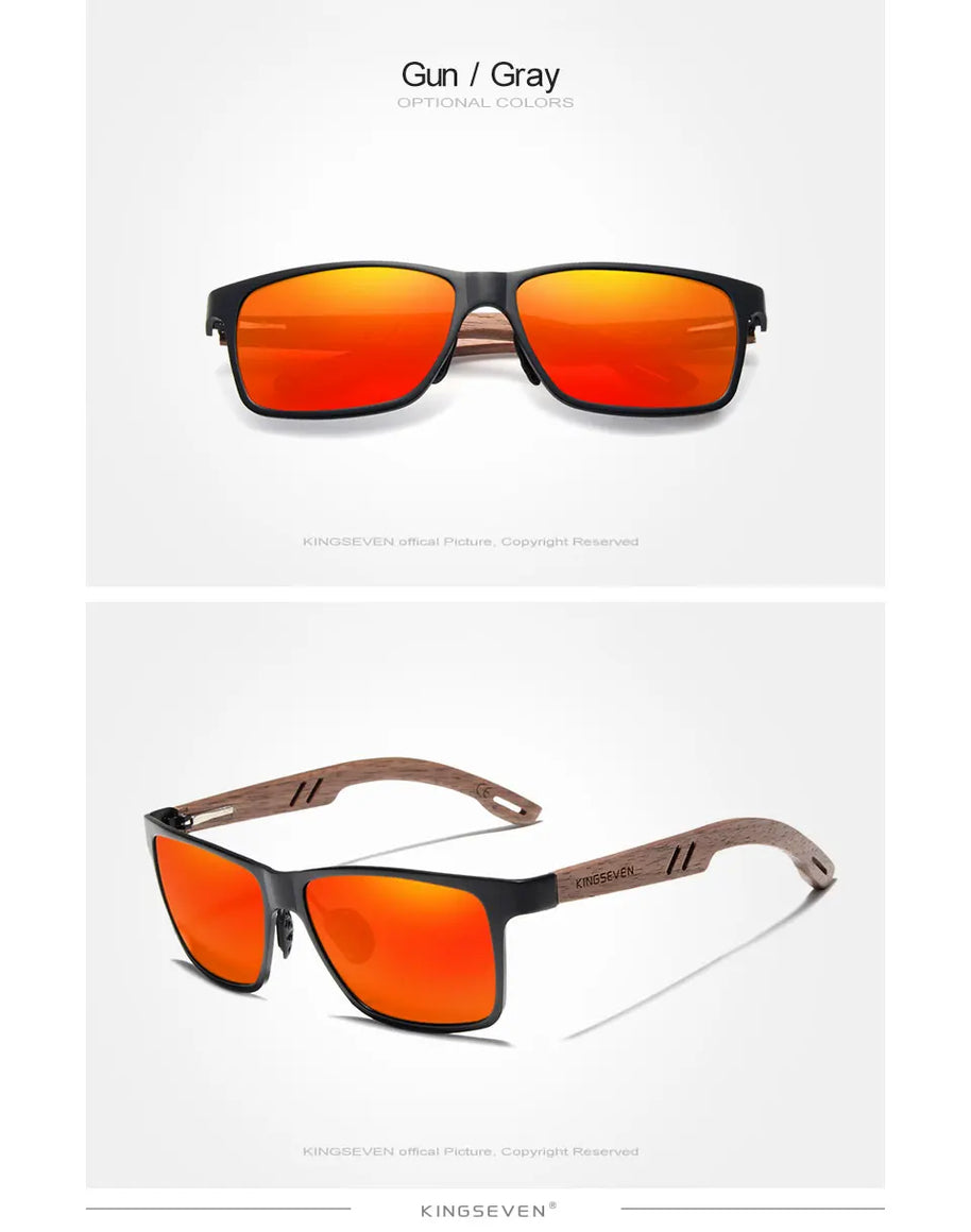 KINGSEVEN Brand Wooden Sunglasses High Quality Rectangle Frame Men Women's UV400 Polarized Lens Glasses Luxury Retro Eyewear