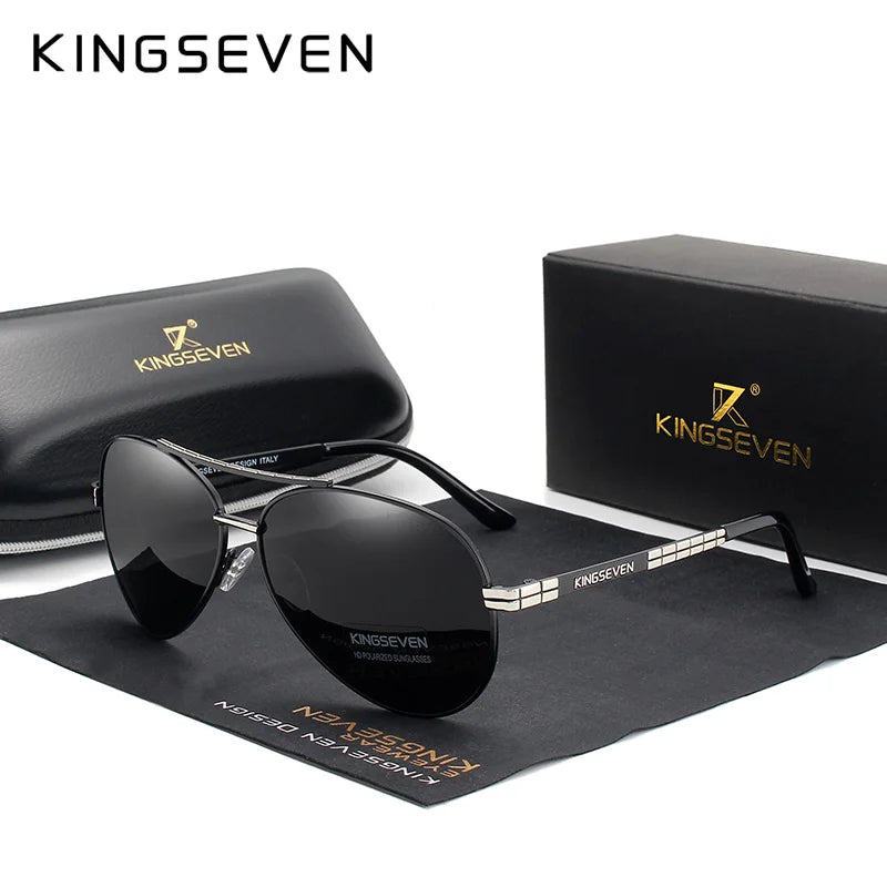 KINGSEVEN 2024 New Sunglasses For Men Design Aviation Alloy Full Frame Glasses HD Polarized UV400 Eye Protection Glasses Eyewear