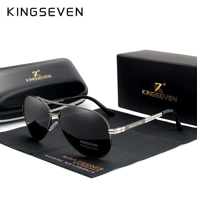 KINGSEVEN 2024 New Sunglasses For Men Design Aviation Alloy Full Frame Glasses HD Polarized UV400 Eye Protection Glasses Eyewear