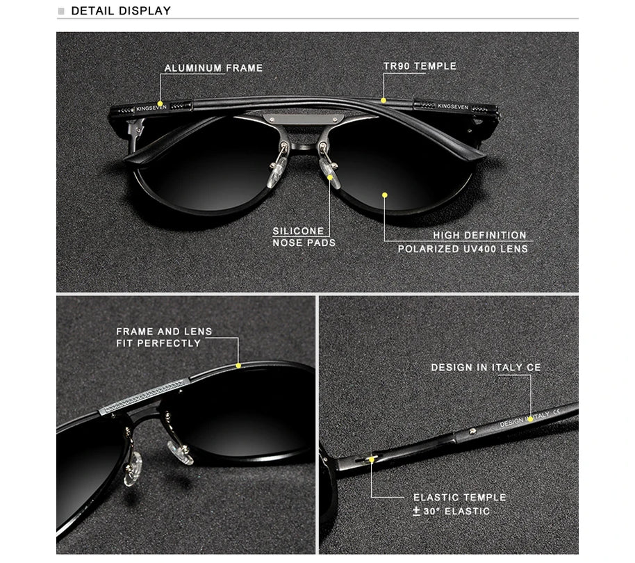 KINGSEVEN Original High Quality Polarized Sunglasses Men Women Pilot Driving Aluminum+TR90 Sun Glasses Goggle UV400