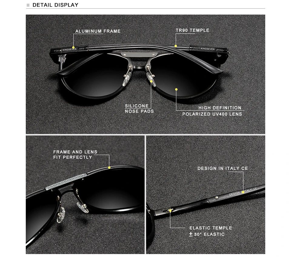 KINGSEVEN Original High Quality Polarized Sunglasses Men Women Pilot Driving Aluminum+TR90 Sun Glasses Goggle UV400