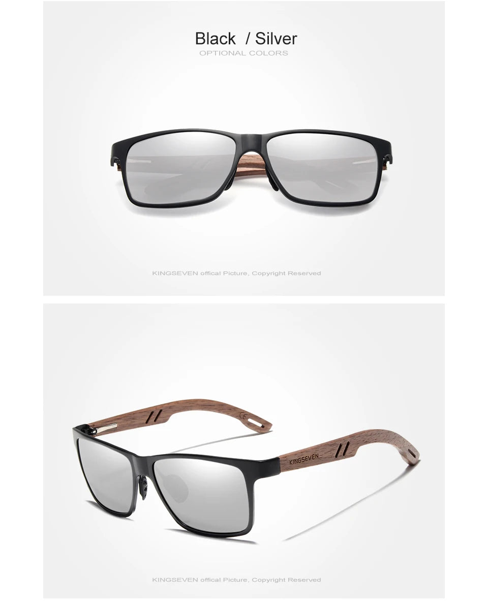 KINGSEVEN Brand Wooden Sunglasses High Quality Rectangle Frame Men Women's UV400 Polarized Lens Glasses Luxury Retro Eyewear