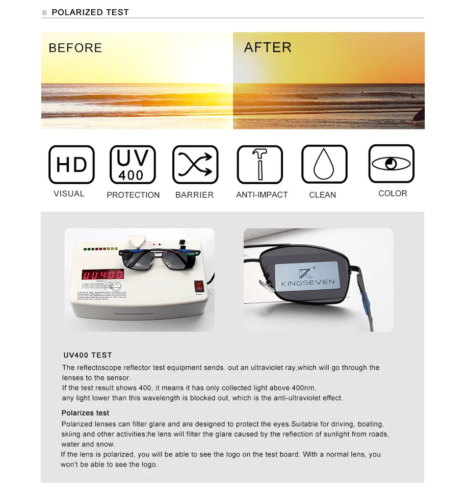KINGSEVEN Brand Classic Square Polarized Sunglasses Men's Driving Male Sun Glasses Eyewear UV400 Blocking Protection Oculos