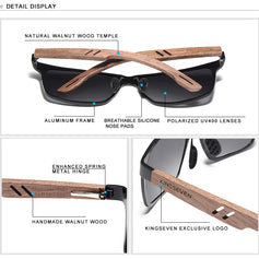 KINGSEVEN Brand Wooden Sunglasses High Quality Rectangle Frame Men Women's UV400 Polarized Lens Glasses Luxury Retro Eyewear