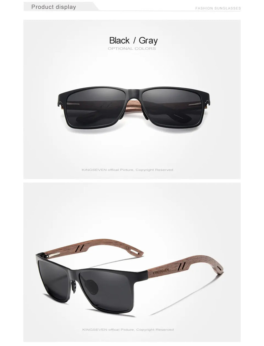 KINGSEVEN Brand Wooden Sunglasses High Quality Rectangle Frame Men Women's UV400 Polarized Lens Glasses Luxury Retro Eyewear
