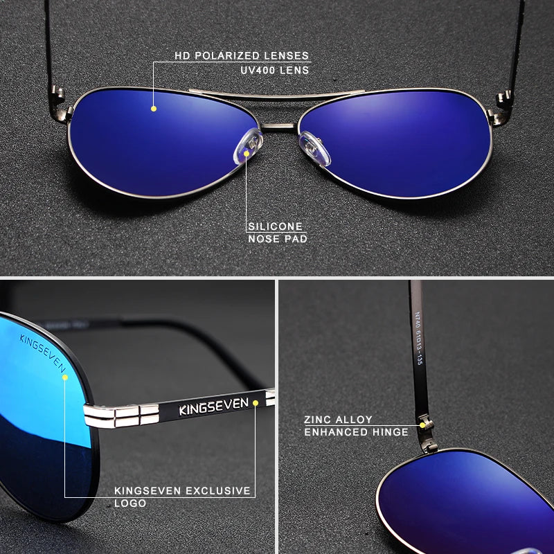 KINGSEVEN 2024 New Sunglasses For Men Design Aviation Alloy Full Frame Glasses HD Polarized UV400 Eye Protection Glasses Eyewear