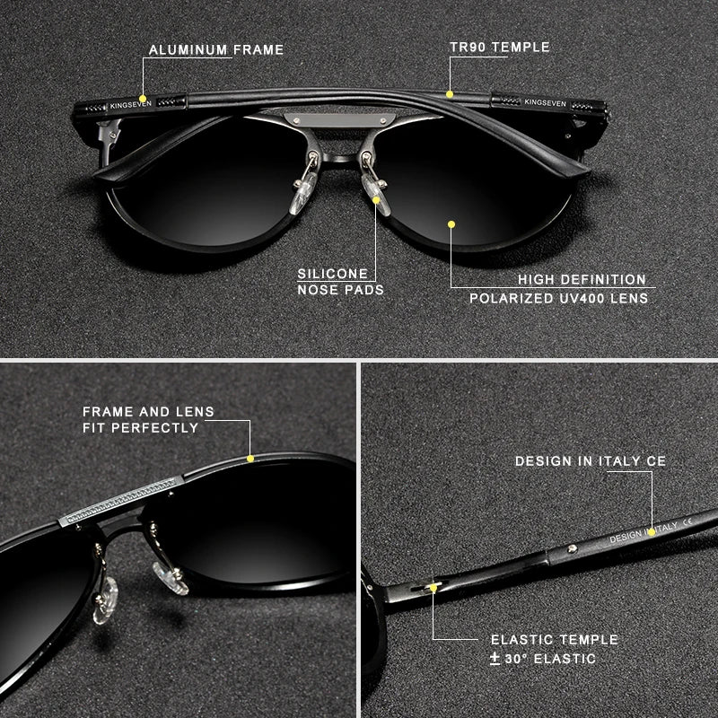 KINGSEVEN Original High Quality Polarized Sunglasses Men Women Pilot Driving Aluminum+TR90 Sun Glasses Goggle UV400