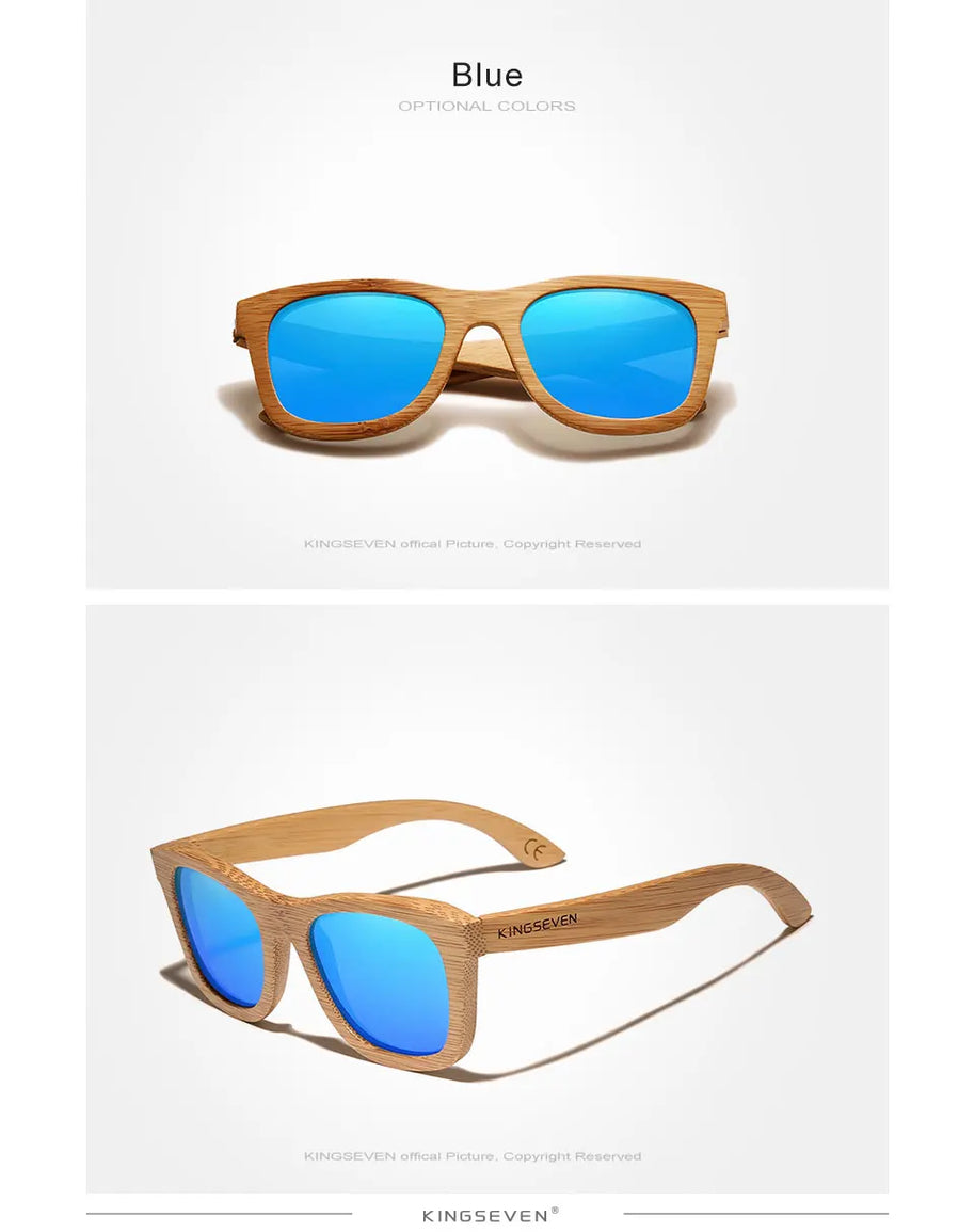KINGSEVEN Polarized Natural Wooden Sunglasses For Men Women Full Bamboo Frame Retro Handmade Eyewear Square UV400 Lens Glasses