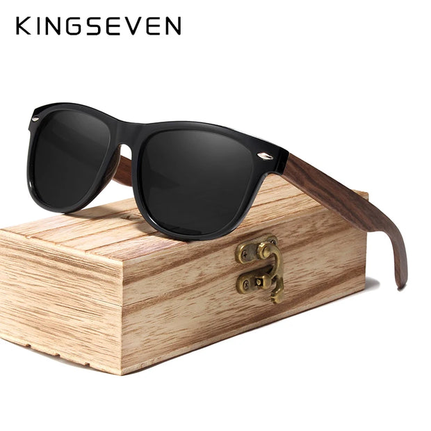KINGSEVEN Brand Design Sunglasses For Men Women Polarized UV400 HD Mirror Lens Handmade Glasses Walnut Wooden Retro Eyewear