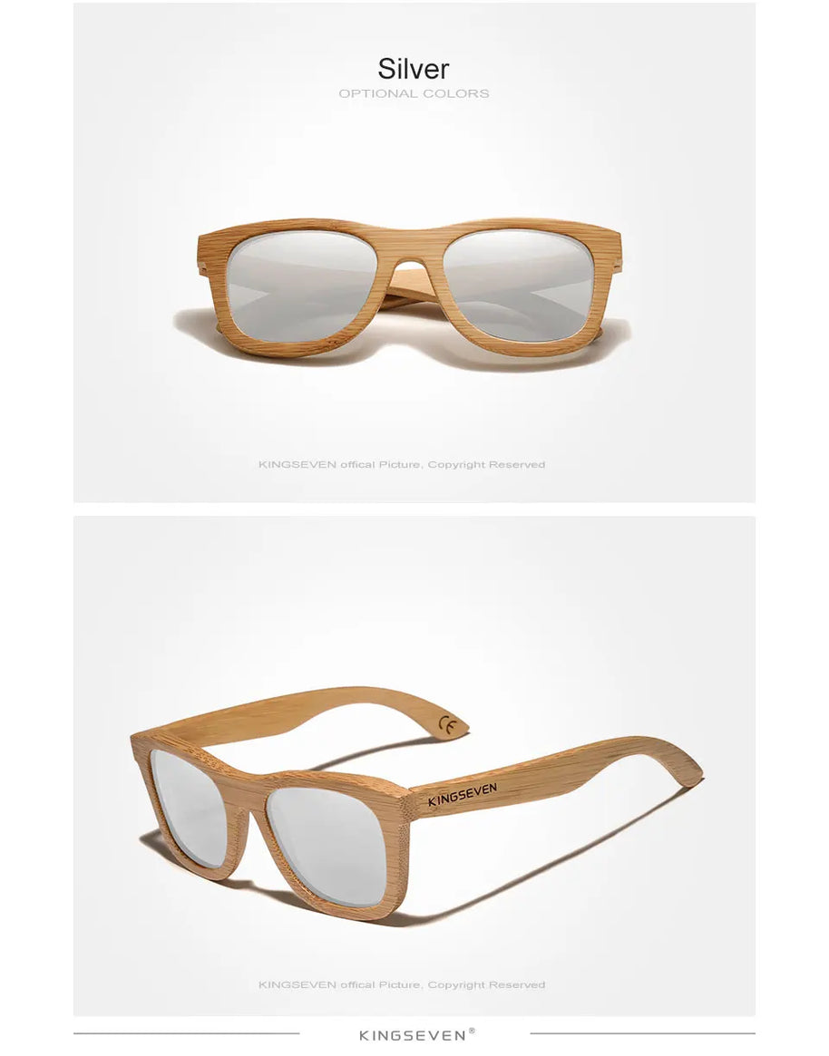 KINGSEVEN Polarized Natural Wooden Sunglasses For Men Women Full Bamboo Frame Retro Handmade Eyewear Square UV400 Lens Glasses