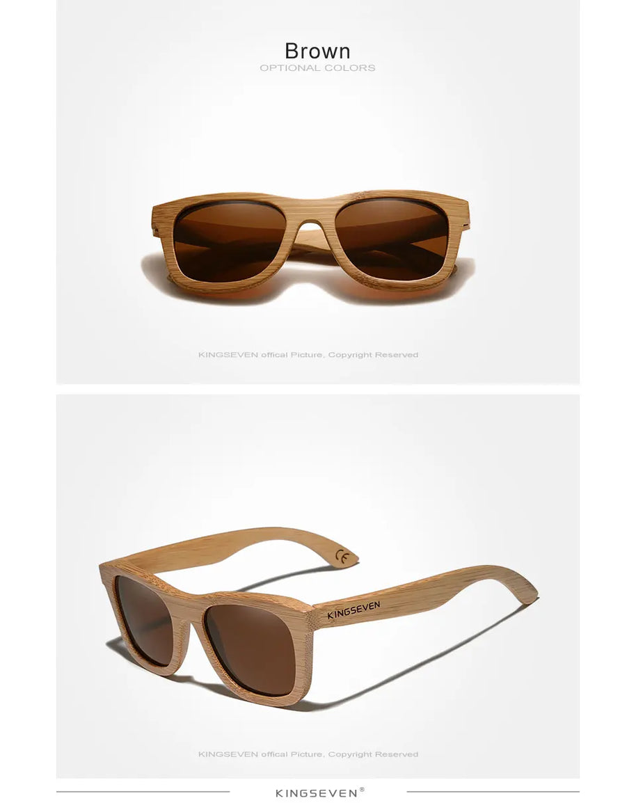KINGSEVEN Polarized Natural Wooden Sunglasses For Men Women Full Bamboo Frame Retro Handmade Eyewear Square UV400 Lens Glasses