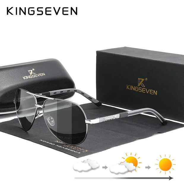 KINGSEVEN Men Vintage Photochromic  Aluminum Polarized Sunglasses Brand Sun glasses Coating Lens Driving Eyewear For Men/Women