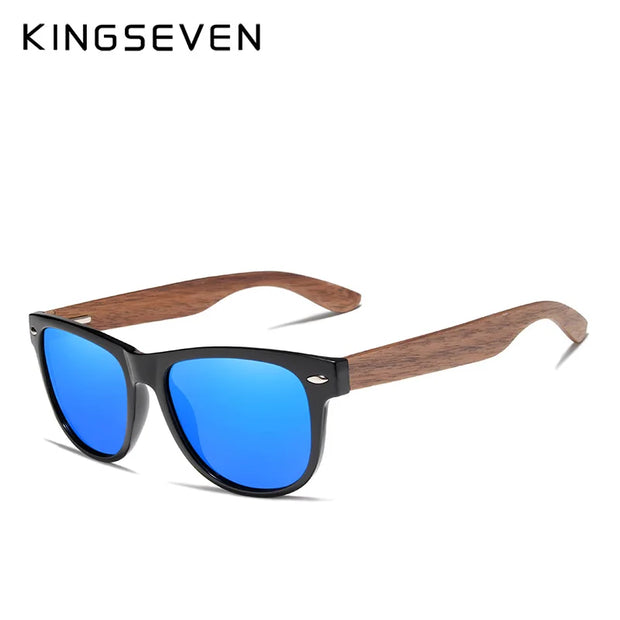 KINGSEVEN Brand Design Sunglasses For Men Women Polarized UV400 HD Mirror Lens Handmade Glasses Walnut Wooden Retro Eyewear