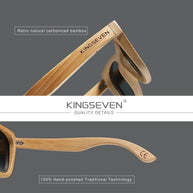 KINGSEVEN Polarized Natural Wooden Sunglasses For Men Women Full Bamboo Frame Retro Handmade Eyewear Square UV400 Lens Glasses