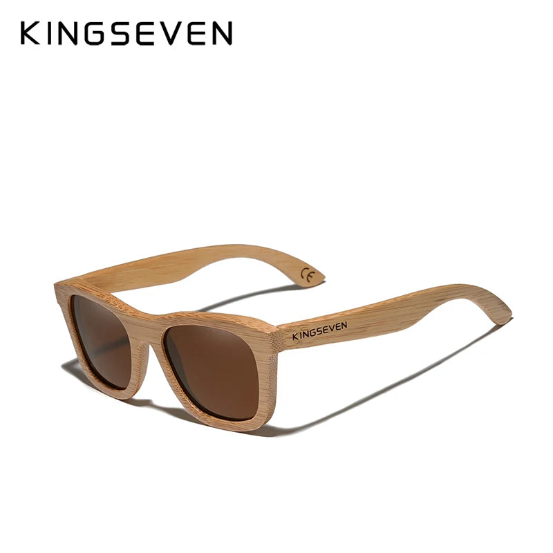 KINGSEVEN Polarized Natural Wooden Sunglasses For Men Women Full Bamboo Frame Retro Handmade Eyewear Square UV400 Lens Glasses