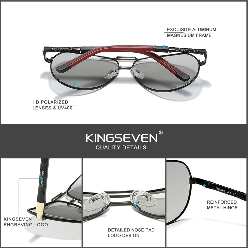 KINGSEVEN Brand Photochromic Sunglasses For Men Women Polarized UV400 Sun Glasses Chameleon Lenses Aluminum Driving Eyewear