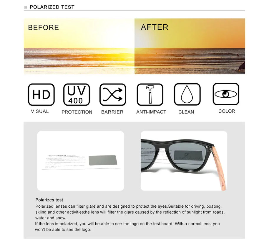 KINGSEVEN Brand Classical Wooden Sunglasses Men Retro Causal Polarized Rimless Women Glasses Anti-UV400 Wood Fashion Eyewear