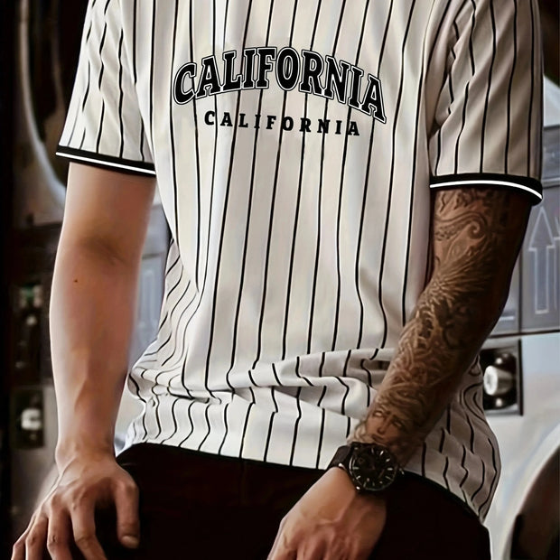 2024 Summer New Men's Vertical Stripe Baseball Basketball Sports Fitness Leisure Round Neck Cotton Short Sleeved T-shirt