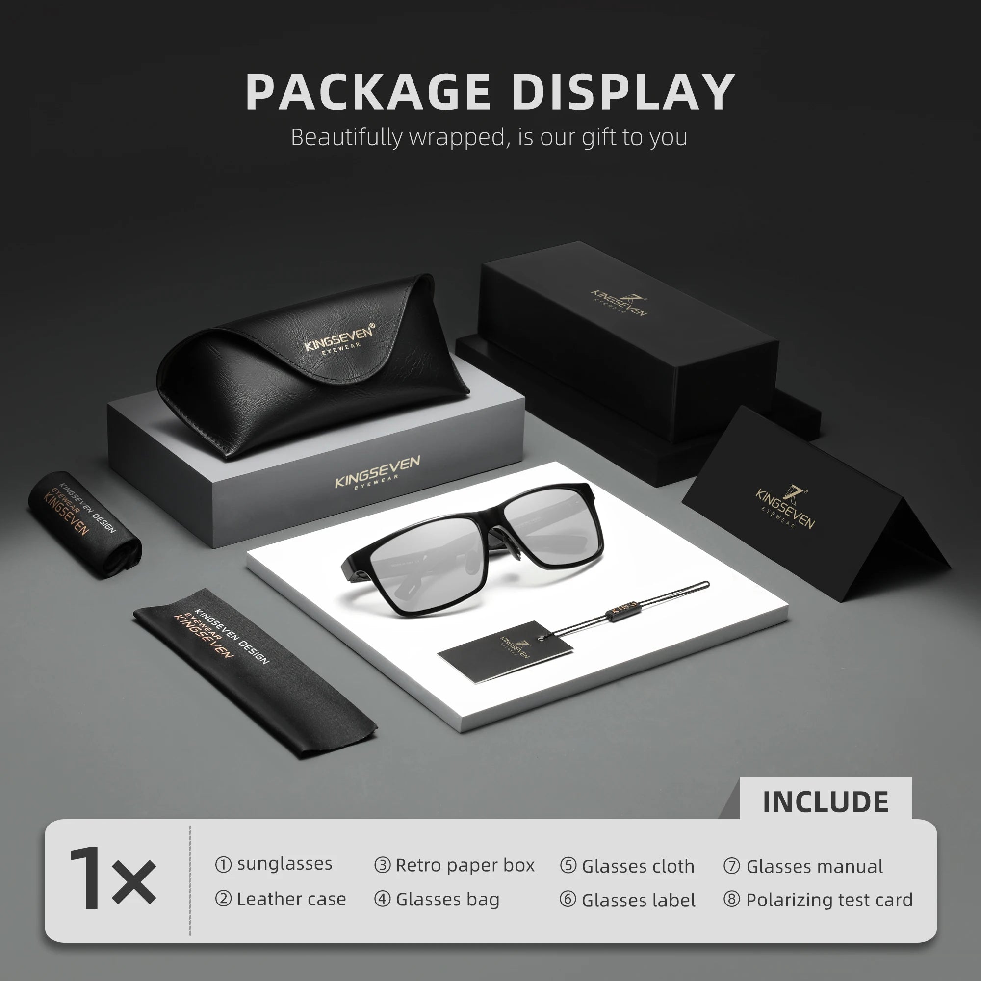KINGSEVEN Brand Polarized Sunglasses For Men Rectangle Aluminum Driving Glasses Eyewear Shades For Men High Quality
