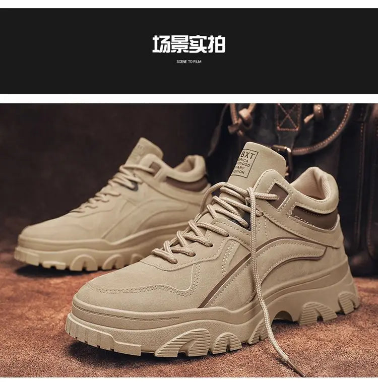Men's Desert Boots Winter Warmth Tactical 2024 New Men's Fashion Strap Naked Boots Outdoor Platform Work Shoes Bota Masculina