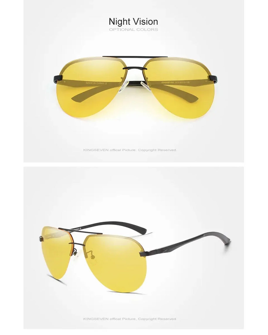 KINGSEVEN Fashion Pilot Rimless Sunglasses Men Classical UV400 Polarized Large Frame Glasses Casual Driving Outdoor Eyewear
