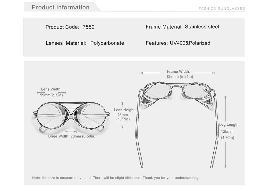 KINGSEVEN Fashion Steampunk Vintage Sunglasses Men Round Lens Polarized Eye Protection Glasses Driving Men's Eyewear