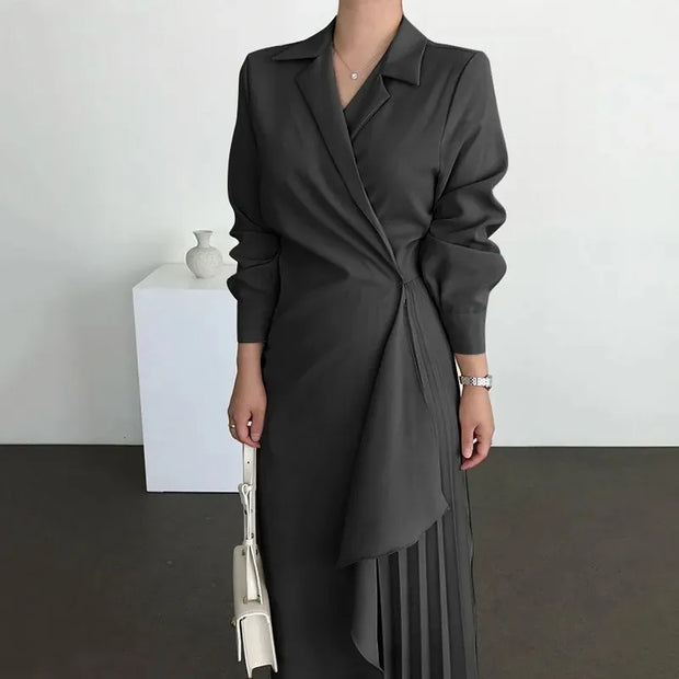 Dresses For Women 2023 Pleated Formal Elegant Shirt Long Dress Office Lady Muslim Vintage Solid Color Suit Evening Vestido