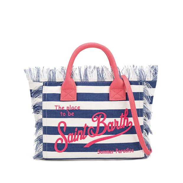 SAINT BARTH new crossbody bag for women's travel, solid color denim, small size, handmade tassel handbag, tote bag