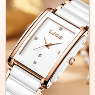 LIGE Fashion Square Quartz Woman Watches Ceramics Elegant Simple Diamond Auto Date Romantic Birthday Gift Leisure Wristwatch New