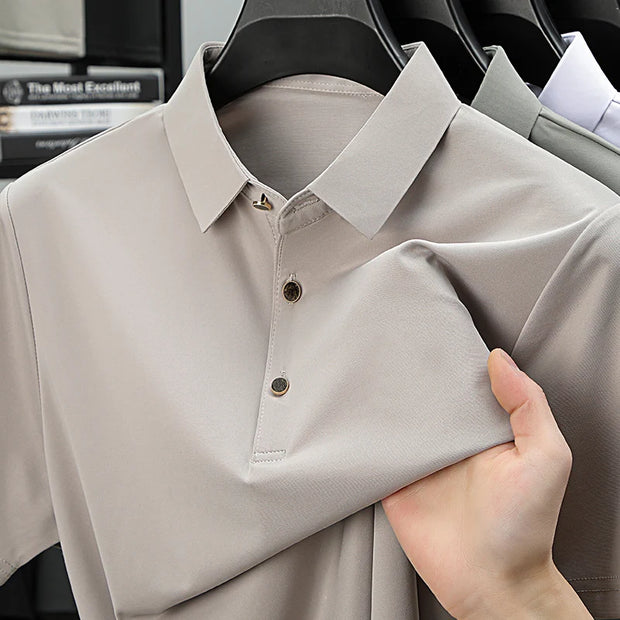BROWON Brand 2025 Summer Man Polo Shirt Office Short Sleeve Solid Color Ice Silk Soft Work Plain Tops Mens Polo T Shirt 4XL