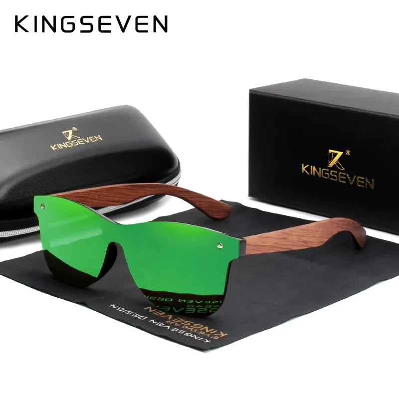 KINGSEVEN Brand Classic Wooden Sunglasses Men/Women Polarized UV400 Mirror Lens Glasses Luxury Wood Frame Retro Eyewear