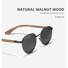 KINGSEVEN 2023 Black Walnut Wooden Sunglasses For Men Polarized UV400 Protection Round Lens Retro Eyewear Women Handmade Glasses