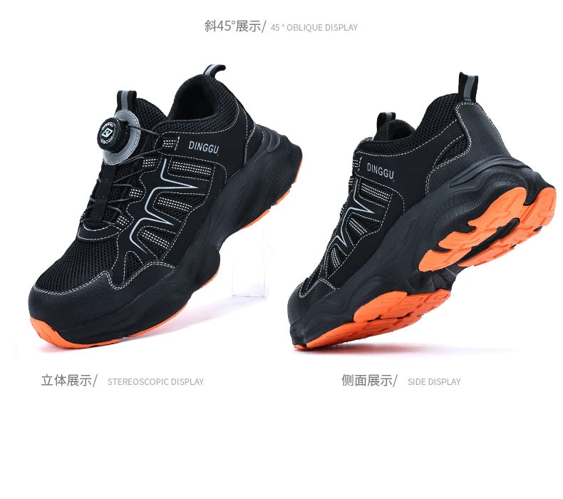 Men Safety Shoes Rotating button Work Sneakers Industrial Puncture-Proof Anti-smash Steel Toe Work Shoes Protective Safety Boots